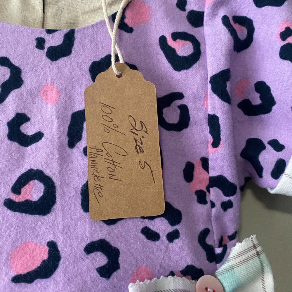 Handmade Children's 100% Cotton Flannelette Purple Pink Leopard Plaid Dress - Picture 4 of 14